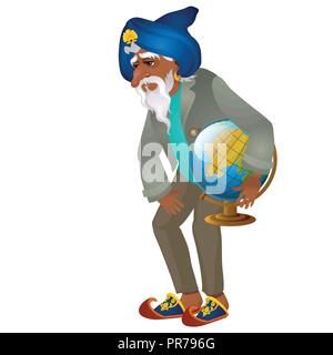 Old male clothing in the ancient Oriental style, holding a globe isolated on white background. The character of the famous tale. Vector cartoon close-up illustration. Stock Vector