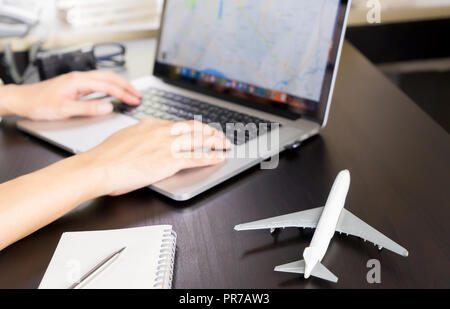 Traveler is using Internet GPS map to plan is vacation trip Stock Photo