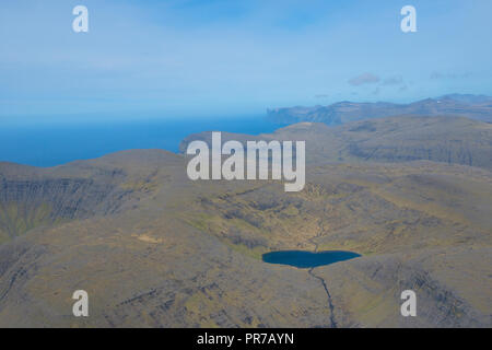 aerial photo of Vagar Island, Faroe Islands, Denmark, Europe Stock Photo