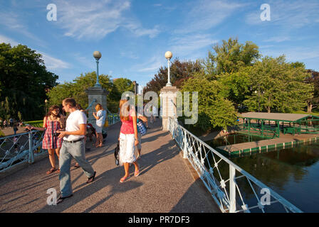 People walking on the bridge in Public Garden, Boston Common Park, Boston, Suffolk County, Massachusetts, USA Stock Photo