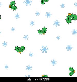 Christmas mistletoe and snowflake seamless pattern. Isolated on a white background. Vector illustration. Stock Vector