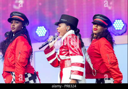 New York, USA. 29th Sept 2018. Janelle Monae performs on stage during 2018 Global Citizen Festival: Be The Generation in Central Park Credit: lev radin/Alamy Live News Stock Photo