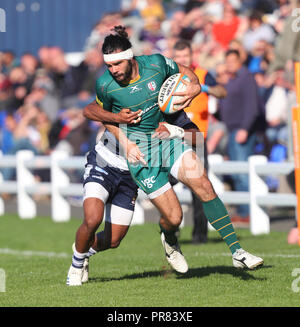 Coventry, UK. 29th Sept 2018. Rugby Union.   Luke McLean on the charge for London Irish during the Greene King Championship match played between Coventry and London Irish rfc at the Butts Park Arena, Coventry.  © Phil Hutchinson/Alamy Live News Stock Photo