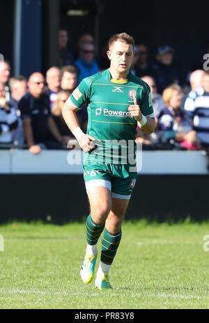 Coventry, UK. 29th Sept 2018. Rugby Union.    Tom Parton in action for London Irish during the Greene King Championship match played between Coventry and London Irish rfc at the Butts Park Arena, Coventry.  © Phil Hutchinson/Alamy Live News Stock Photo