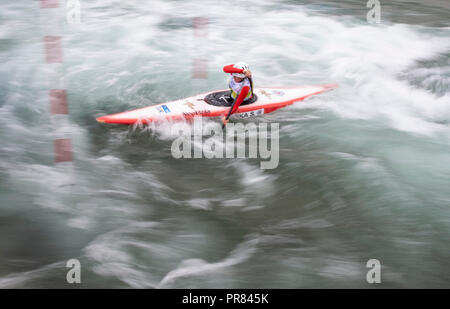 Rio De Janeiro, Brazil. 29th Sep, 2018. Sona Stanovska of Slovakia competes during the women's canoe (C1) semifinal at the 2018 ICF Canoe Slalom world championships in Rio de Janeiro, Brazil, Sept. 29, 2018. Sona Stanovska advanced to the final with 123.24 seconds. Credit: Li Ming/Xinhua/Alamy Live News Stock Photo