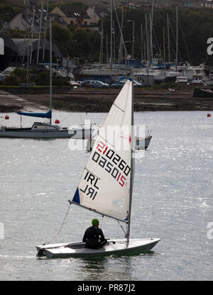 Crosshaven, Cork, Ireland. 30th September, 2018. A Laser sailing dinghy returns to  the Royal Cork Yacht Club after a morning out in the harbour. Credit: David Creedon/Alamy Live News Stock Photo