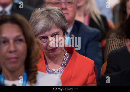 Birmingham, UK. 30th Sep 2018. 30 September 2018 - Prime Minister Theresa May at Conservative Party Conference 2018 - Day One (Birmingham) Credit: Benjamin Wareing/Alamy Live News Stock Photo