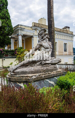 Achilleion palace, Corfu, Greece - August 24, 2018: Sculpture of the dying achilles in achilleion palace corfu Stock Photo