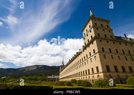 Royal Monastery of San Lorenzo de El Escorial near Madrid. View of the main building from the back gardens. Stock Photo