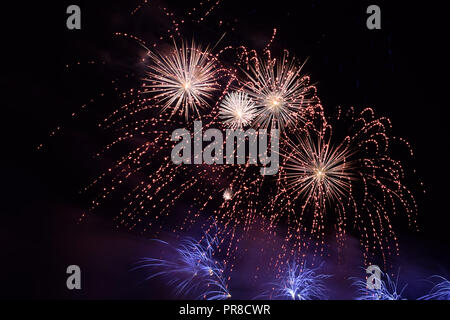 magical fireworks, multicolour festive fireworks in night sky Stock Photo