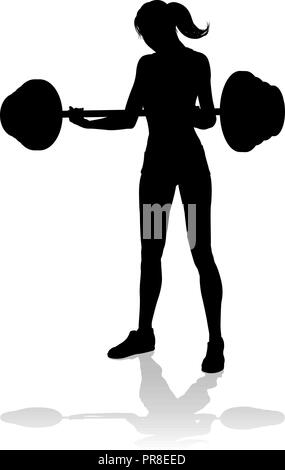 Gym Woman Silhouette Barbell Weights Stock Vector