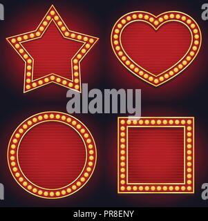 Set of Light sign marquee bulb glowing vintage style Stock Vector