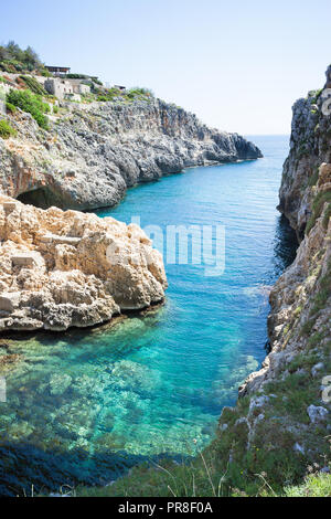 Apulia, Leuca, Italy, Grotto of Ciolo - From Grotto Ciolo to the adratic sea Stock Photo