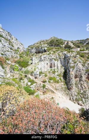 Apulia, Leuca, Italy, Grotto of Ciolo - Hiking in the mountains at Grotto Ciolo Stock Photo