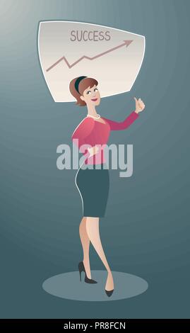 Business woman proud of her success. Cartoon retro style 50's and 60's Stock Vector