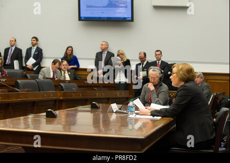 Testimony of Federal Housing Administration Commissioner Carol Galante [at hearing of House Financial Services Committee, Capitol Hill] Stock Photo