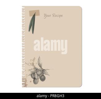 Recipes notebook and olives hand drawn Stock Vector