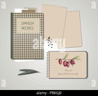 Recipes notebook and olives hand drawn Stock Vector