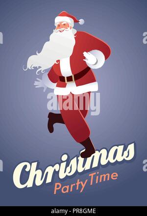 Christmas Party Time. Funny Santa Claus dancing swing, charleston or jazz Stock Vector