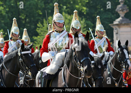 The Lifeguards Household Cavalry regiment during the 2017 Trooping the Colour in the Mall, London, England. Stock Photo