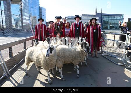 ALAN TITCHMARSH DRIVES THE SHEEP OVER LONDON BRIDGE 2018 Stock Photo