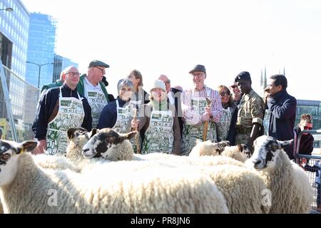 ALAN TITCHMARSH DRIVES THE SHEEP OVER LONDON BRIDGE 2018 Stock Photo