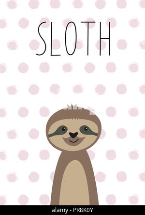 Cute baby sloth. Poster, card for kids. Vector illustration. Stock Vector