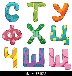 Vector hand drawn colorful russian cyrillic alphabet on white background Stock Vector