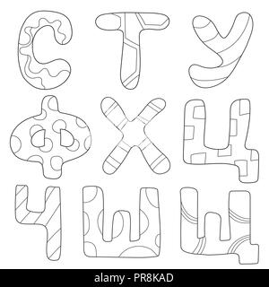 Cartoon alphabet for children design. Russian letters. for kids - coloring book Stock Vector