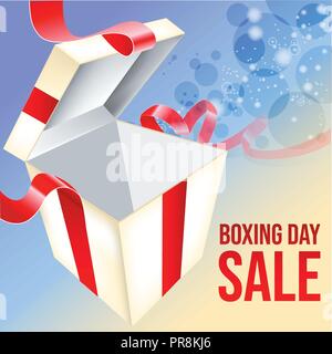 Shining Gift Box with Fireworks. Boxing Day Sale Flyer. Vector illustration Stock Vector