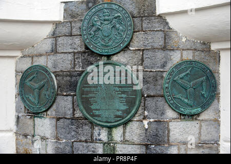 Plaque commemorating start of harbour works, Douglas, Isle of Man. Stock Photo