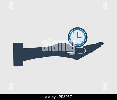 Time Management Vector Icon. Clock symbol on hand sign. Stock Vector