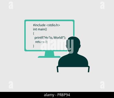 Computer Programmer Icon on gray background. Stock Vector