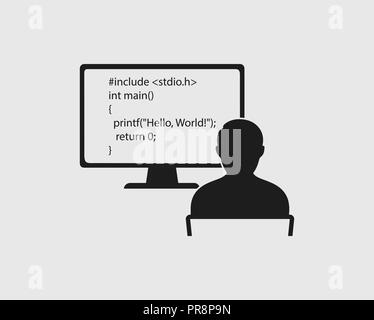 Computer Programmer Icon on gray background. Stock Vector
