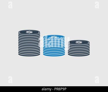 Coin or currency on money icon on gray background. Stock Vector