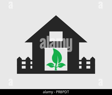 Eco House Icon. Leaf symbol on Home sign. Stock Vector