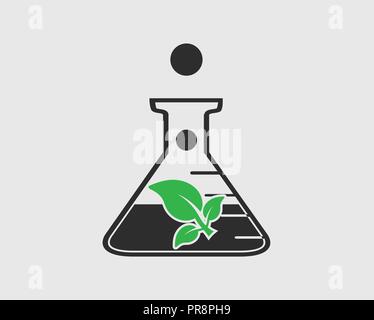 Bio Technology Icon. Plant symbol on flask sign. Stock Vector