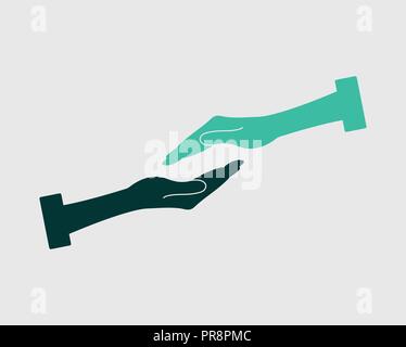 Help Icon. Two hand symbol on gray background. Stock Vector