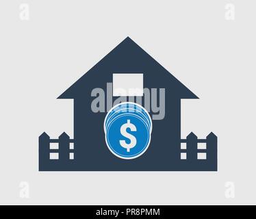 Home loan icon. Coin symbol with house sign. Stock Vector