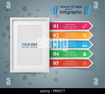 Frame, photo. Five items - paper infographic Stock Vector