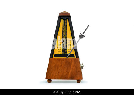 mechanical brown antique metronome on white Stock Photo