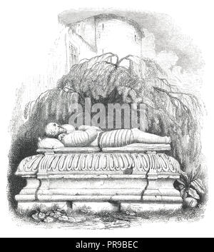 19th century illustration of the Tomb of Blaise de Montluc, in Estillac near Agen, France.  Blaise de Montluc (c. 1502 – 26 July 1577) was a marshal o Stock Photo