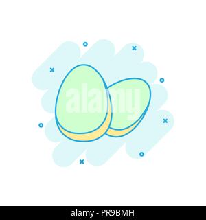 Cartoon colored egg icon in comic style. Eggshell illustration pictogram. Egg sign splash business concept. Stock Vector