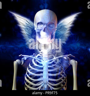 Spiritual composition. Winged Skeleton with Eye Stock Photo