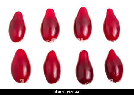 Red berries of cornel or dogwood isolated on white background. Top view. Flat lay. Set or collection Stock Photo