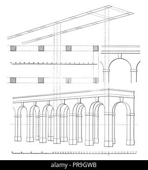 19th century illustration of  a simple method of delineating architectural subjects in perspective, to which the usual scales of equal parts are appli Stock Photo