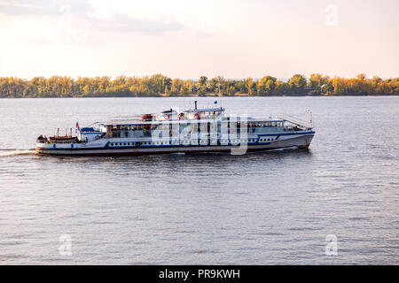 Samara, Russia - September 22, 2018: River cruise ship sailing on the Volga river in summer sunny day Stock Photo