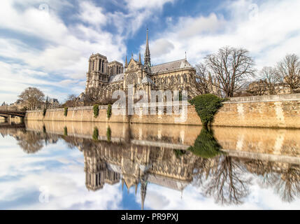 Long exposure photography of Notre Dame Cathedral from seine river - Paris