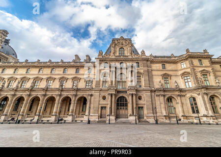 Paris, France - March 13, 2018: View of facade of Pavillon Colvert in the iconic Palace of Louvre