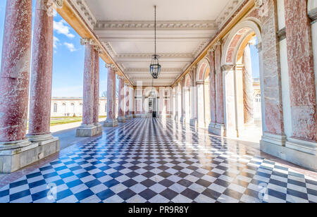 Corridors of the Grand Trianon in the Palace of Versailles, France. The Palace of Versailles is a royal chateau Stock Photo